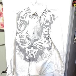 DSQUARED2 White and Gray Tiger Graphic Shirt
